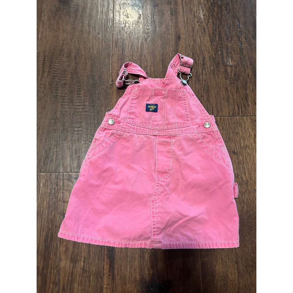 OshKosh Bgosh Pink Denim Overall Jumper Dress Vintage Vestbak Toddler Girls 18M
